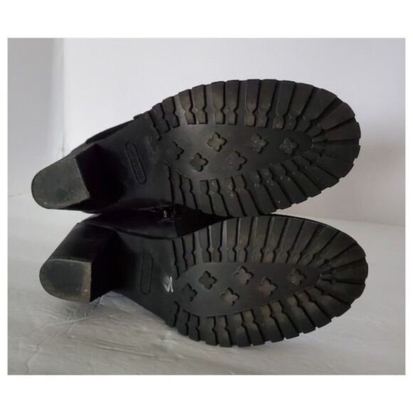 Baretraps Black Faux Fur Lined Suede/Leather Mid-Calf Block Heel Boot Sz 8 Moto - Picture 7 of 11